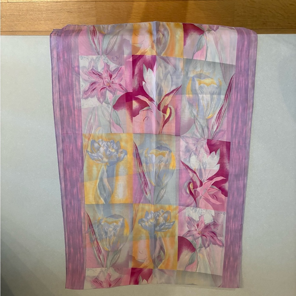 Floral Patterned Scarf in Pink and Yellow
